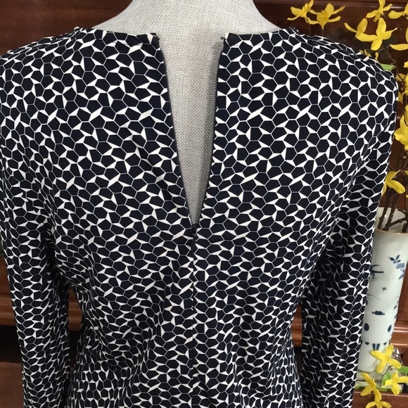 Tory Burch Geometric Long Sleeve Navy Sheath Dress Size Medium - Picture 8 of 13
